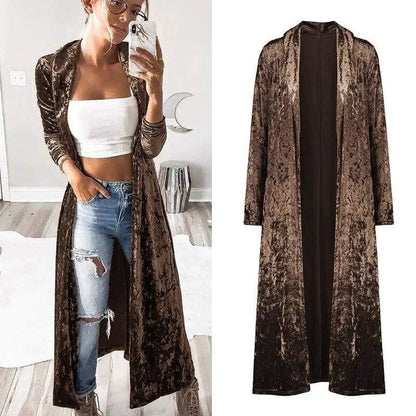 Cheky - Women's fashion velvet jacket autumn long coat stitch