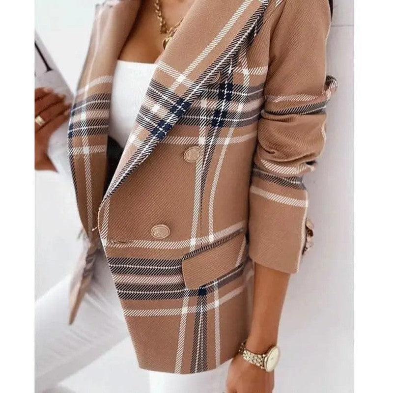 Cheky - New Womens Long-Sleeved Plaid Print Blazer