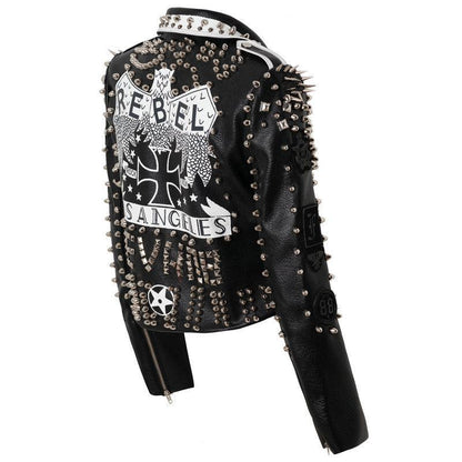 Cheky - New Punk Rock Windmill Graffiti Leather Jacket