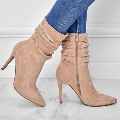 Cheky - Pointed Toe Stiletto Heel Ankle Boots For Women Side Zipper Shoes