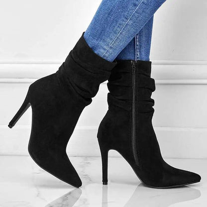 Cheky - Pointed Toe Stiletto Heel Ankle Boots For Women Side Zipper Shoes