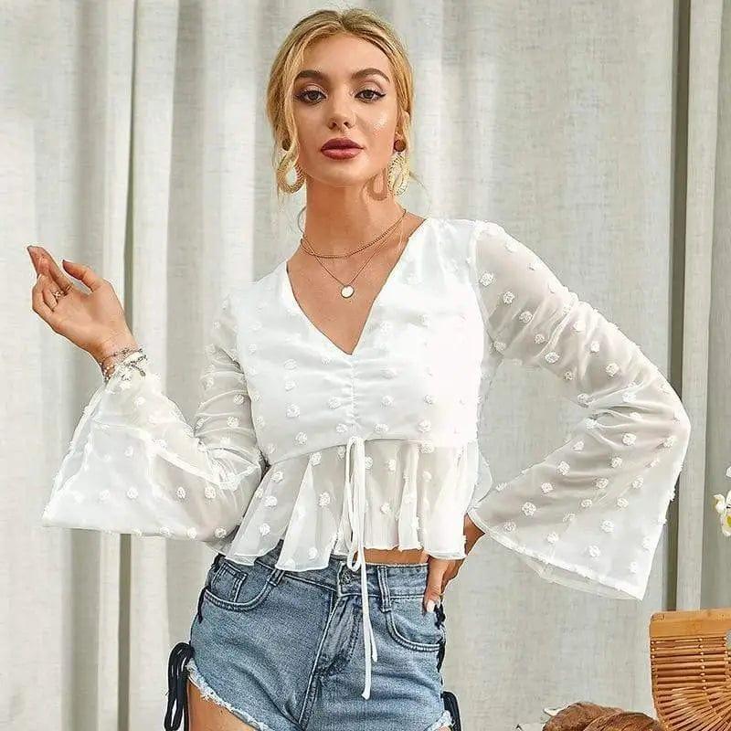 Cheky - Sexy European And American Shirt Women's Lace-up Blouse