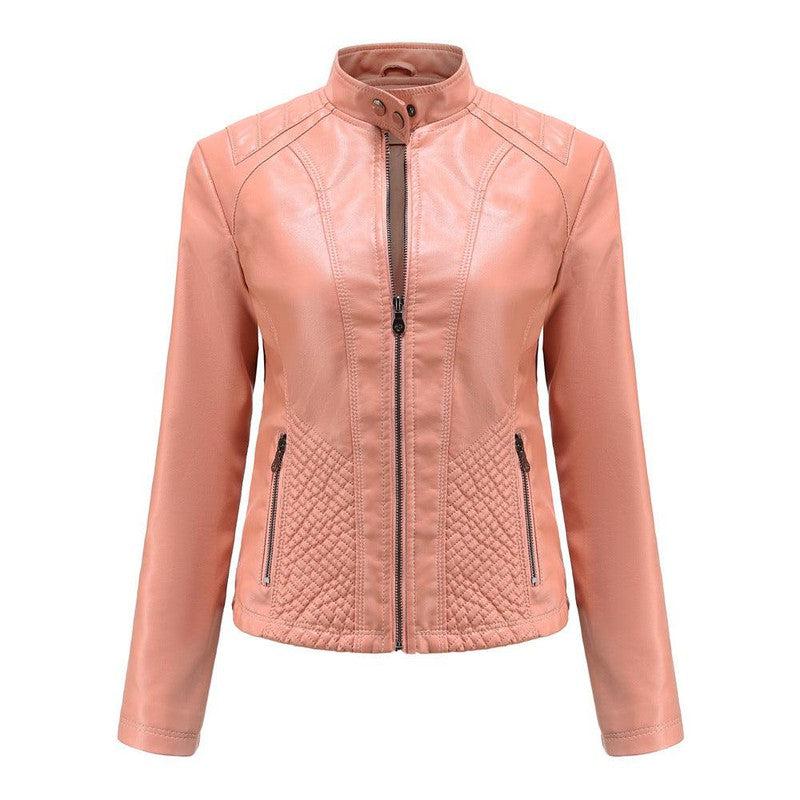 Cheky - Simple European And American Trend Thin Coat Long Sleeve Motorcycle Jacket Women