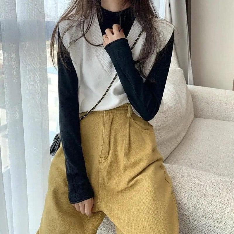 Cheky - V-neck winter wear short sleeveless sweater knitted vest