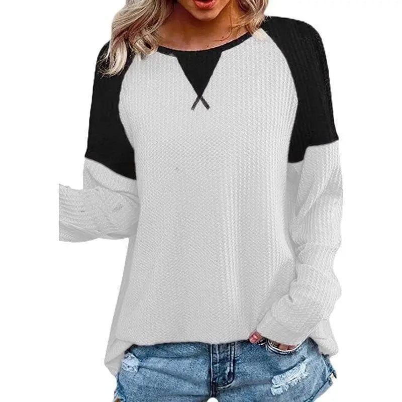 Cheky - Waffle Stitching Long-sleeved Round Neck T-shirt Top