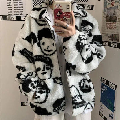 Cheky - WAKUTA Winter Wool Coat Female Street Wear Chic Cute Funny