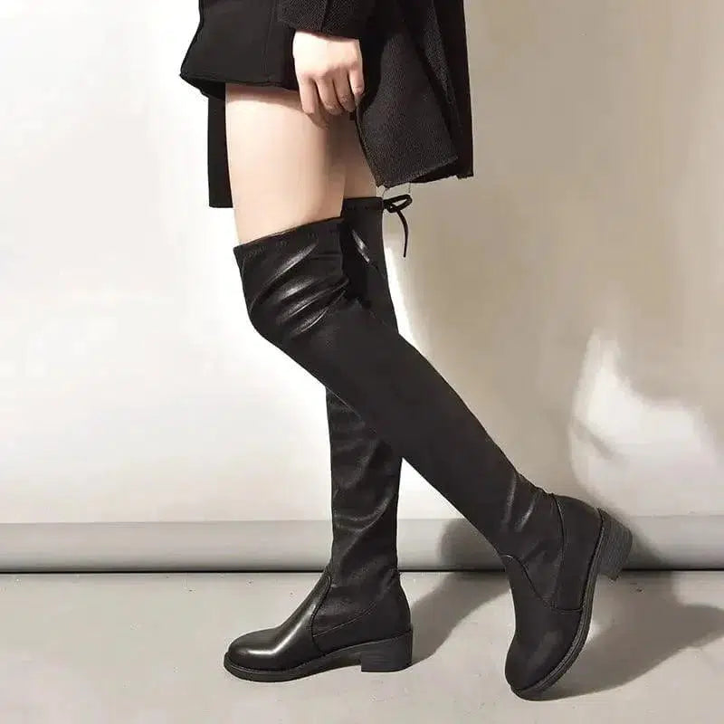 Cheky - Women Fleece Flat Elastic Over Knee Slim Boots