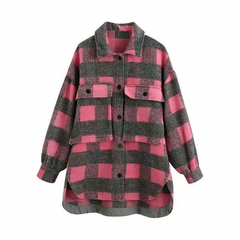 Cheky - Women's long-sleeved woolen plaid jacket